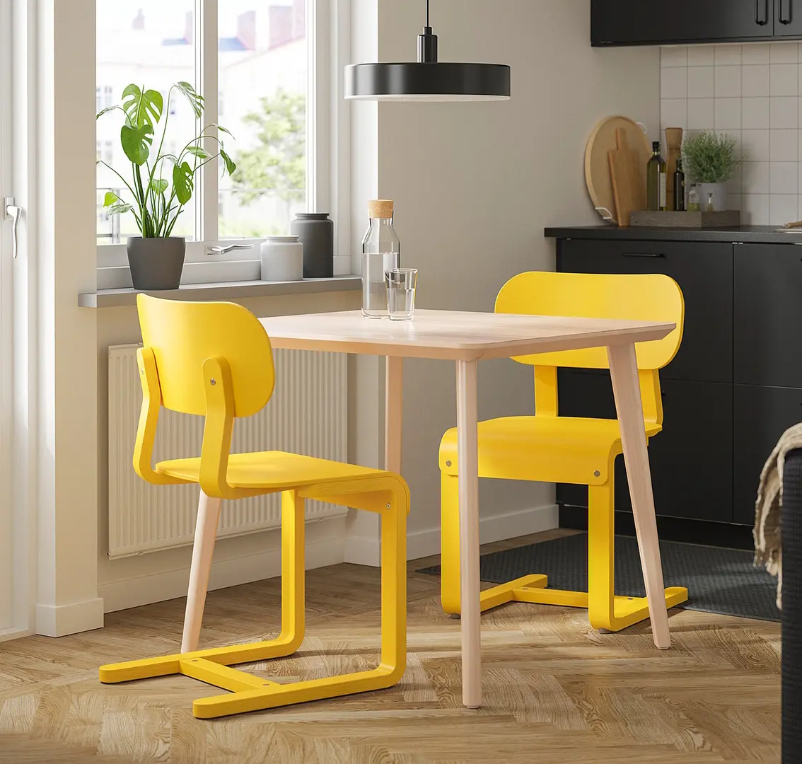 Set masa scaune Ikea Lisabo/Lyckan 88x78 1+2 (Frasin/Galben)