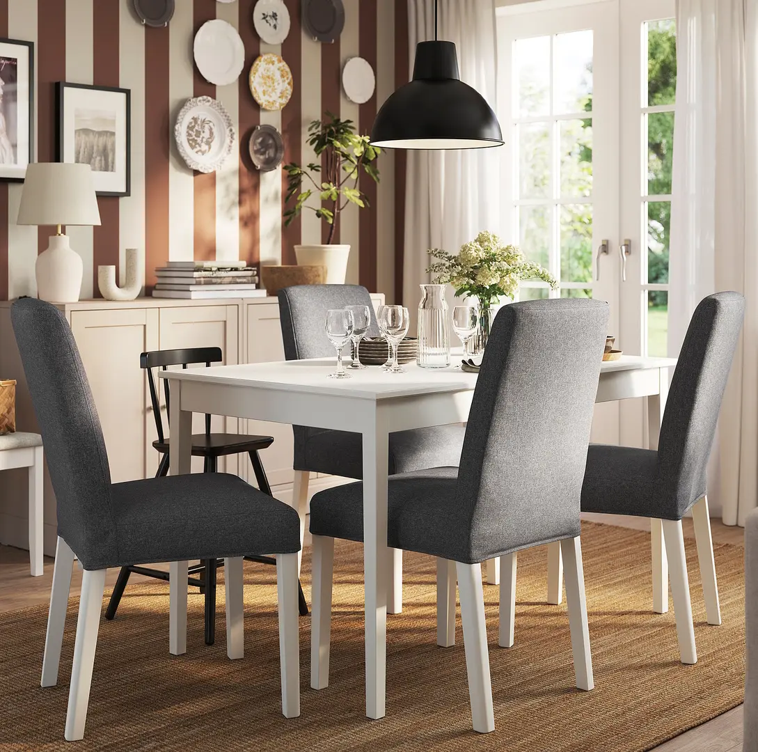 Set masa scaune Ikea Nasinge/Bergmund/Gunnared 130/190x80 1+4 (Alb/Gri mediu)