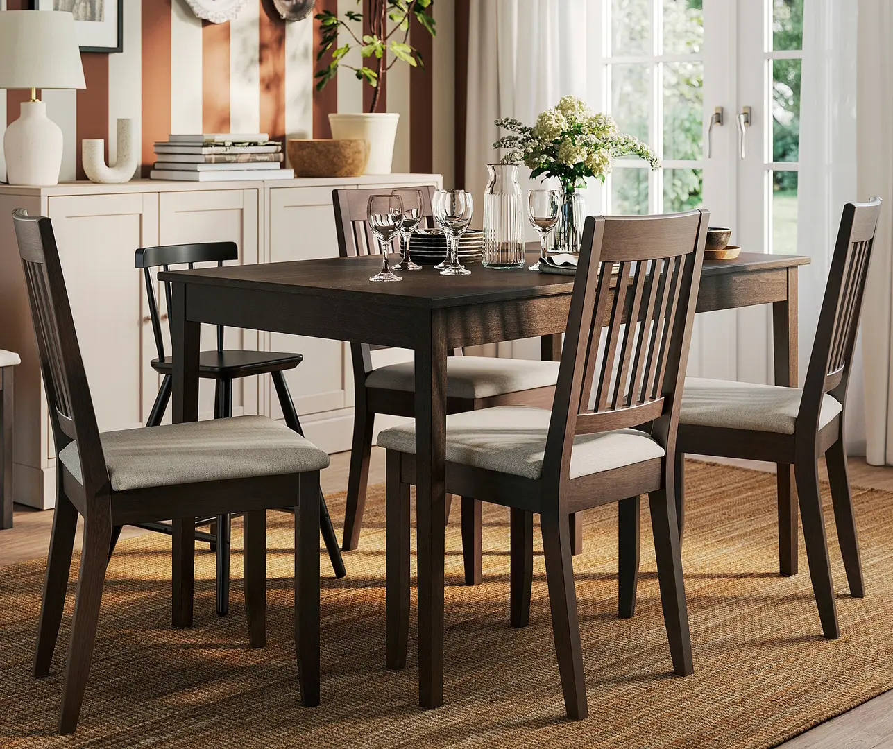 Set masa scaune Ikea Nasinge/Kilanda 130/190x80 1+4 (Maro/Bej deschis)