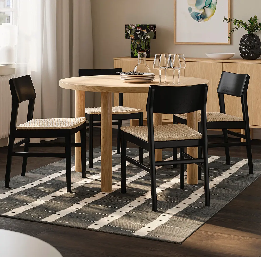 Set masa scaune Ikea Stockholm 2025/Skansnas 115 1+4 (Furnir stejar/Negru)