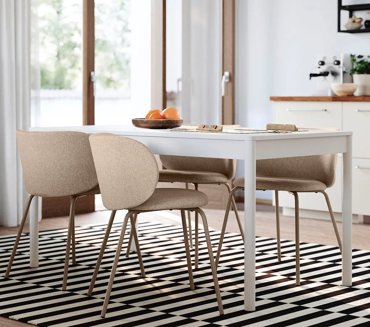 Set masa scaune Ikea Tonstad/Krylbo/Tonerud 150x80 1+4 (Alb murdar/Bej inchis)