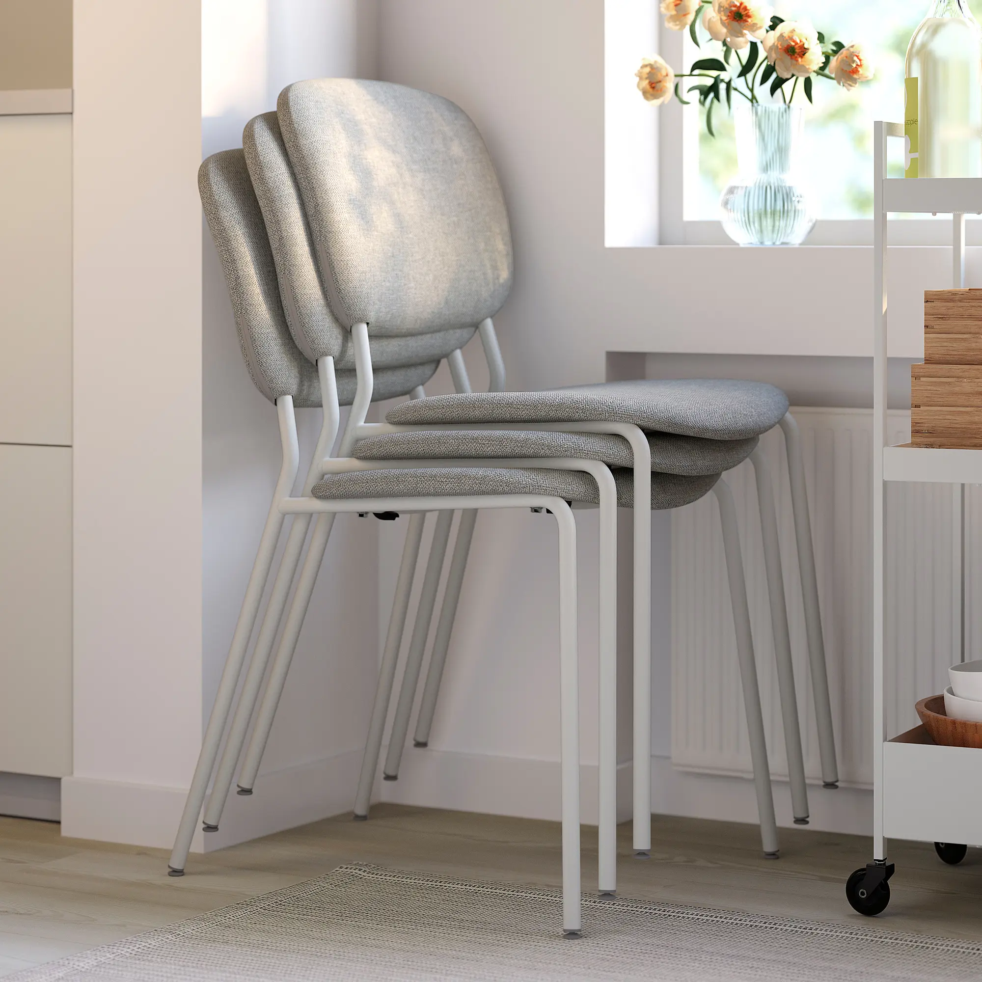 Set masa scaune Ikea Vihals/Tibbleby 107 1+4 (Alb/Bej-gri)