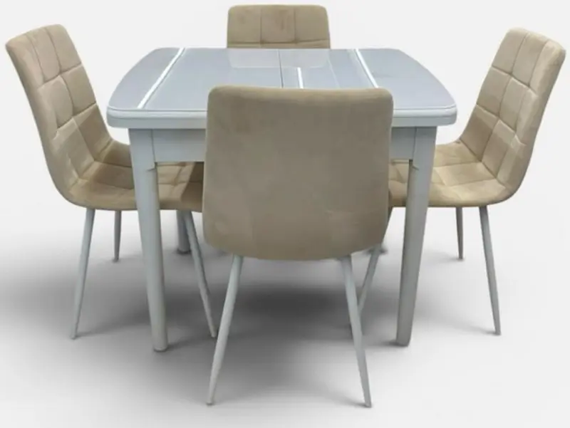 Set de sufragerie Magnusplus DT A56 70x90/120cm + DC 6401 Velour №4 1+4 (White/Ivory) - 2