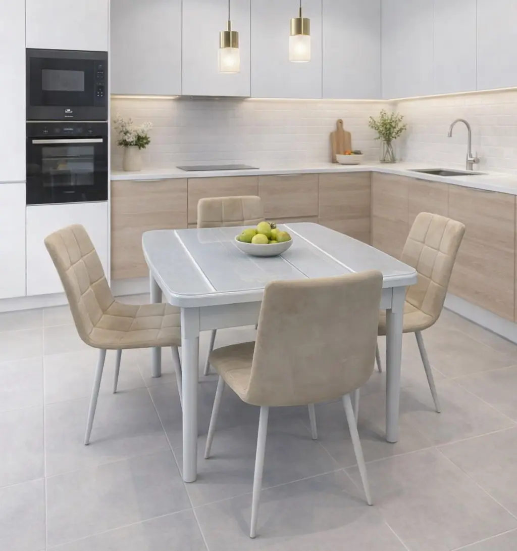 Set de sufragerie Magnusplus DT A56 70x90/120cm + DC 6401 Velour №4 1+4 (White/Ivory)
