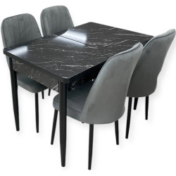 Обеденный набор Magnusplus Modern/Karegold 110/140x70 1+4 (Black Marble/Grey/Black) Thumb