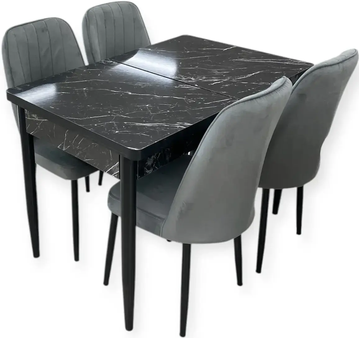 Обеденный набор Magnusplus Modern/Karegold 110/140x70 1+4 (Black Marble/Grey/Black) - 2