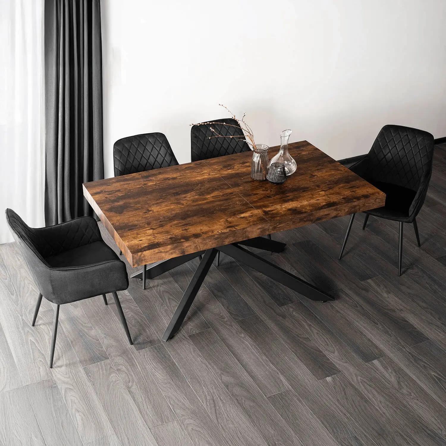 Set masa + 4 scaune Mebel Elite Hampton 160-240/Bresso (Rustic Oak/Black) - 2