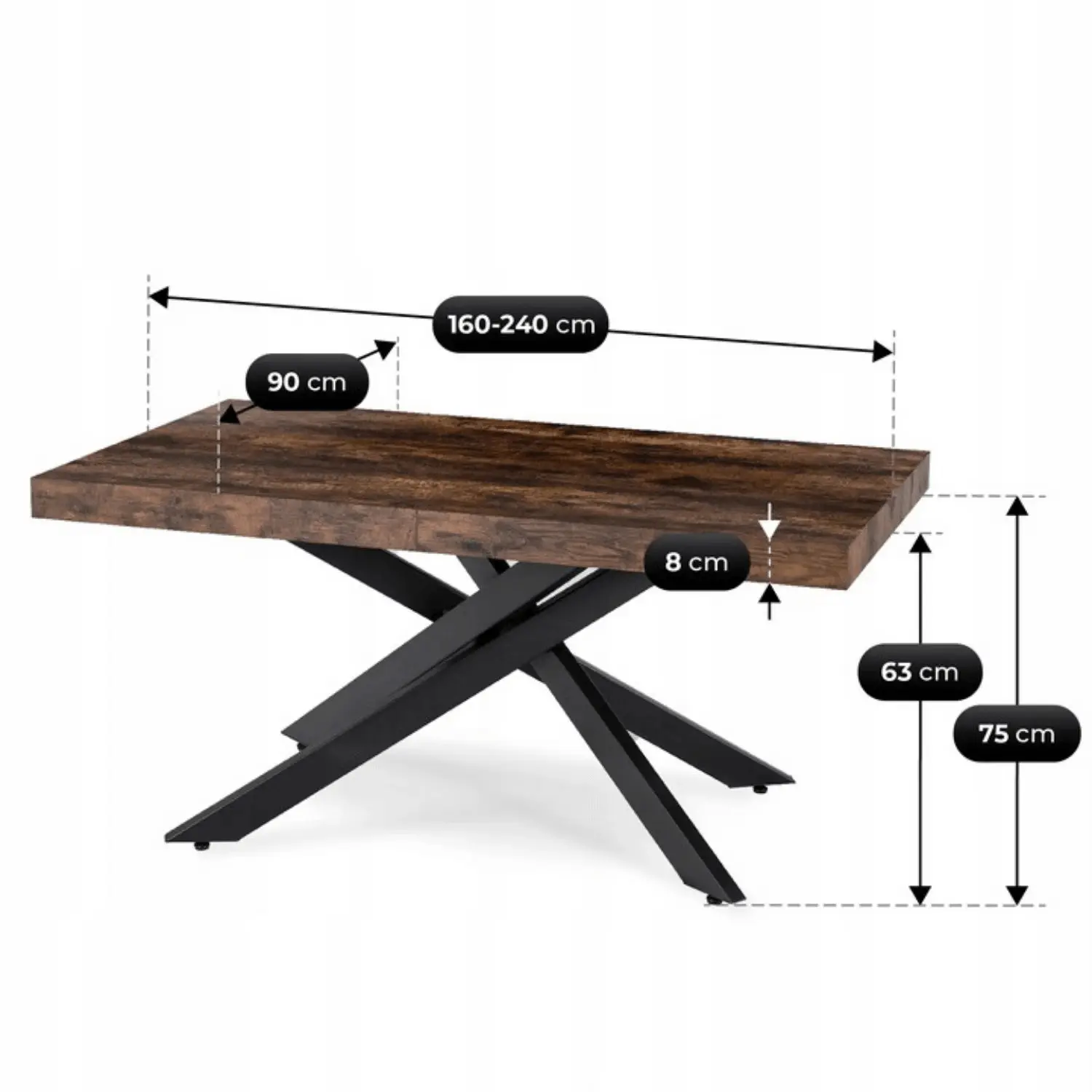 Set masa + 4 scaune Mebel Elite Hampton 160-240/Bresso (Rustic Oak/Black) - 14
