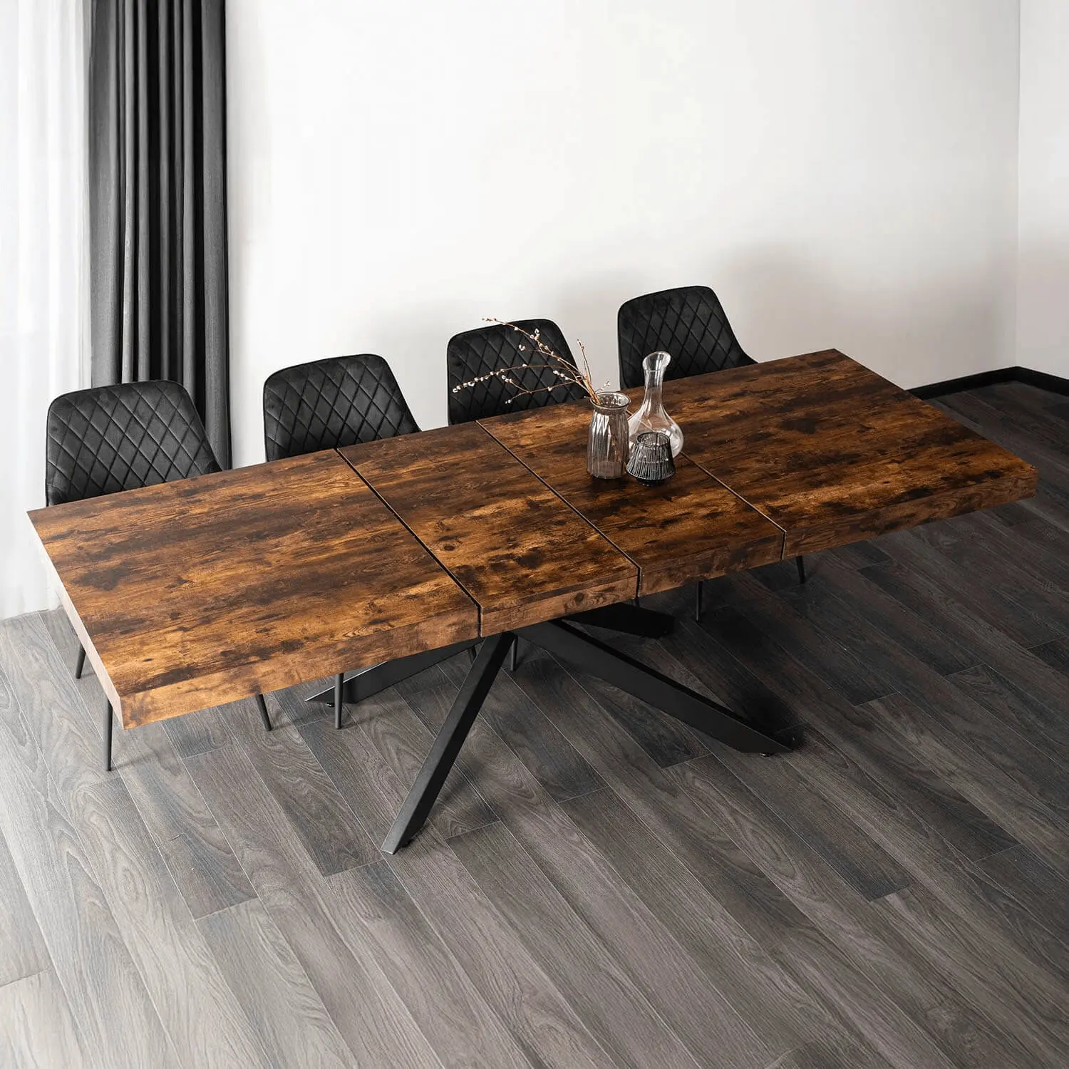 Set masa + 4 scaune Mebel Elite Hampton 160-240/Bresso (Rustic Oak/Black) - 4