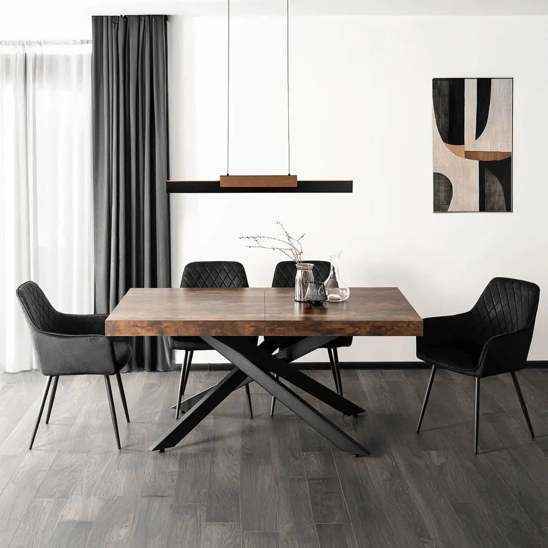 Set masa + 4 scaune Mebel Elite Hampton 160-240/Bresso (Rustic Oak/Black)