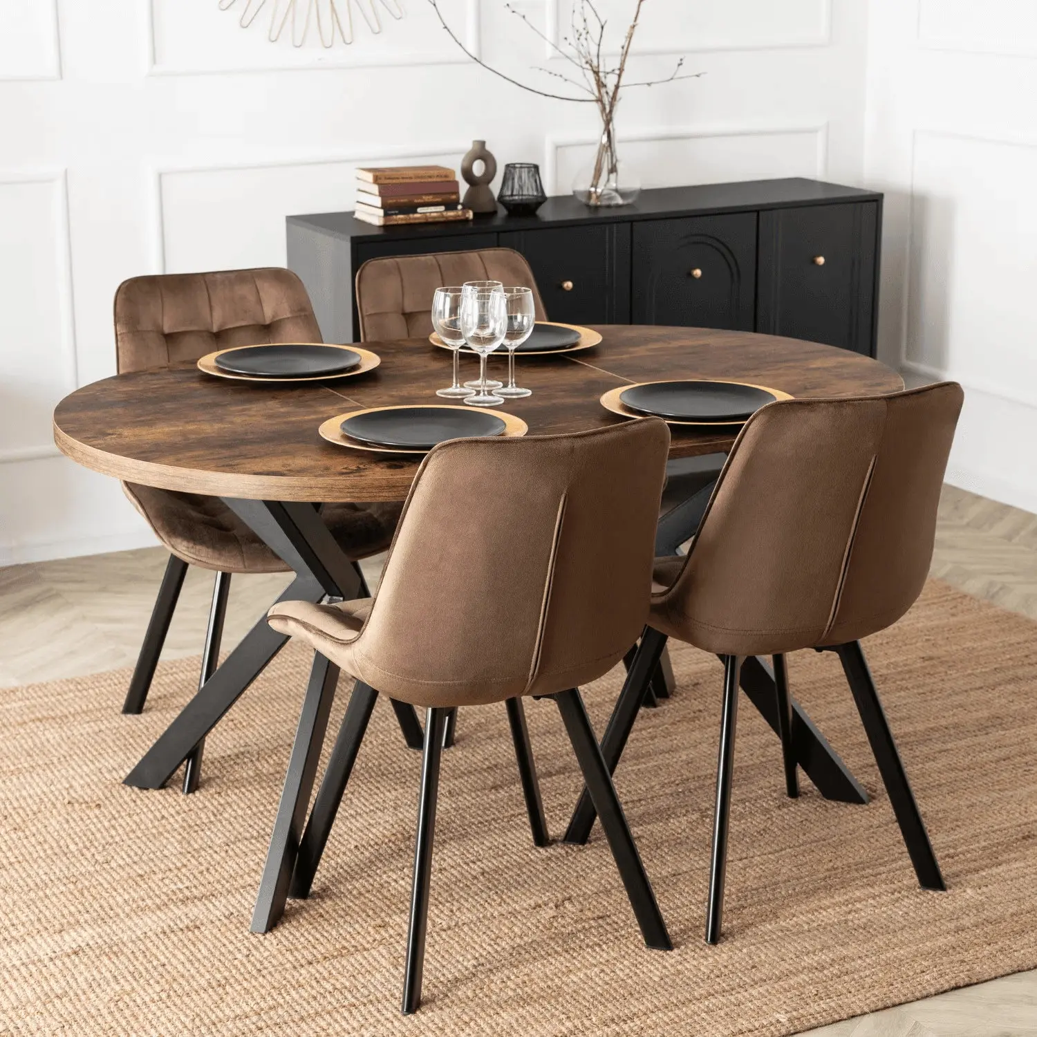 Set masa + 4 scaune Mebel Elite Lukas 100-250/Rick (Rustic Oak/Brown) - 18