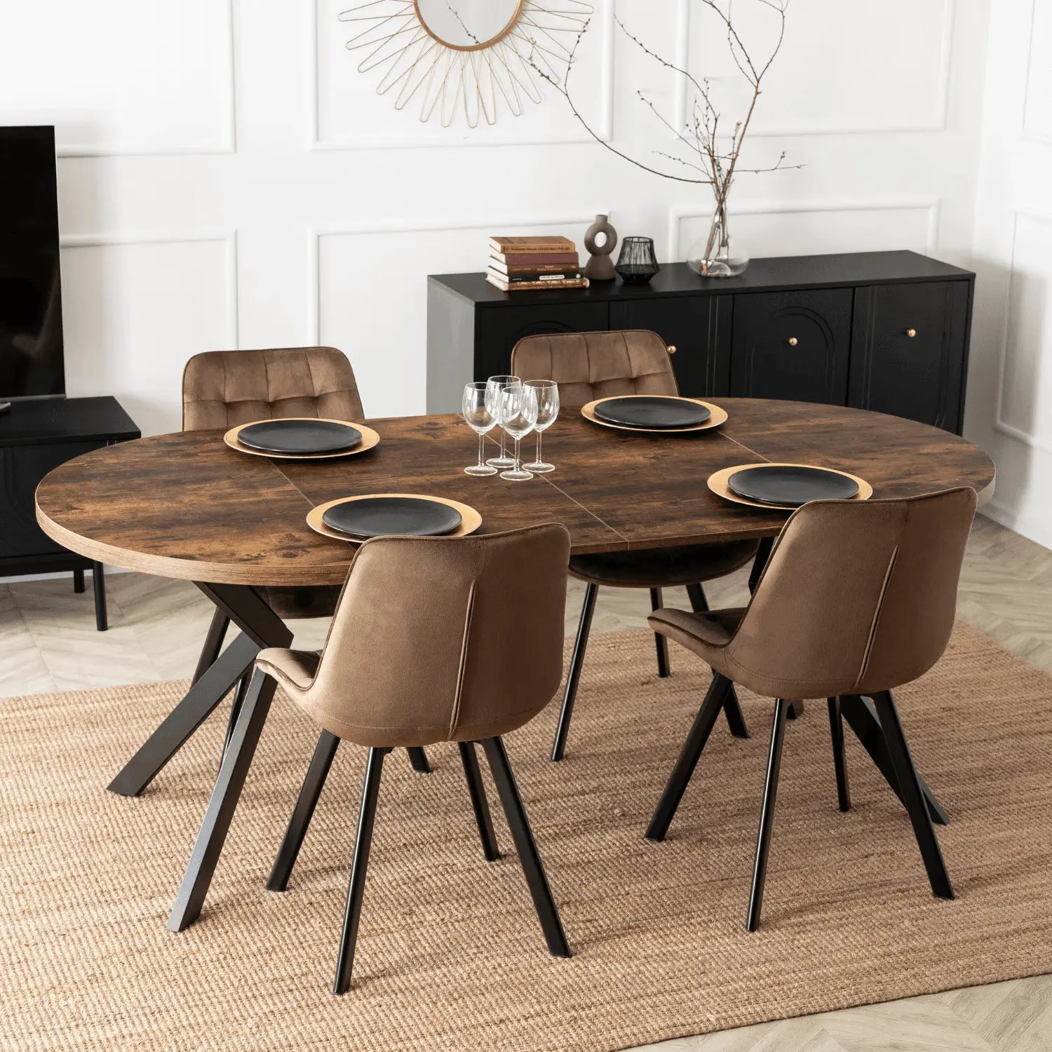 Set masa + 4 scaune Mebel Elite Lukas 100-250/Rick (Rustic Oak/Brown) - 17