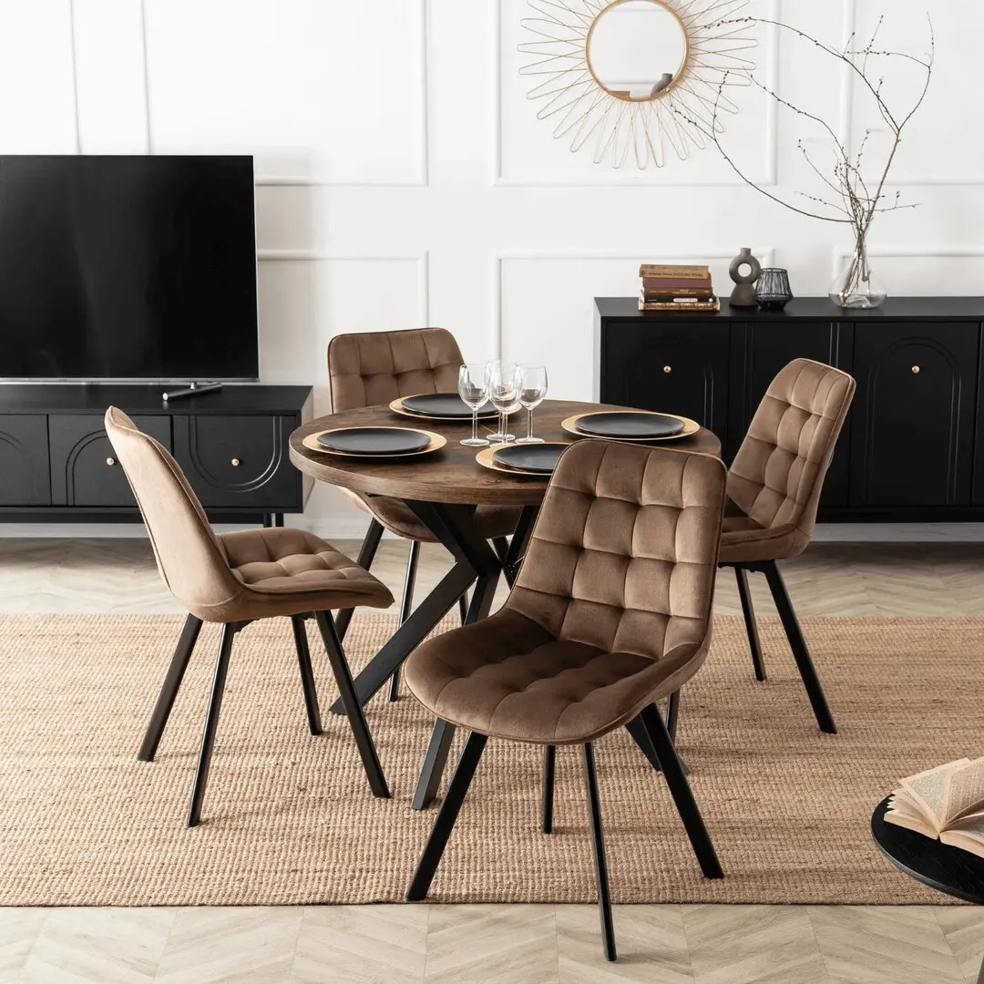 Set masa + 4 scaune Mebel Elite Lukas 100-250/Rick (Rustic Oak/Brown)