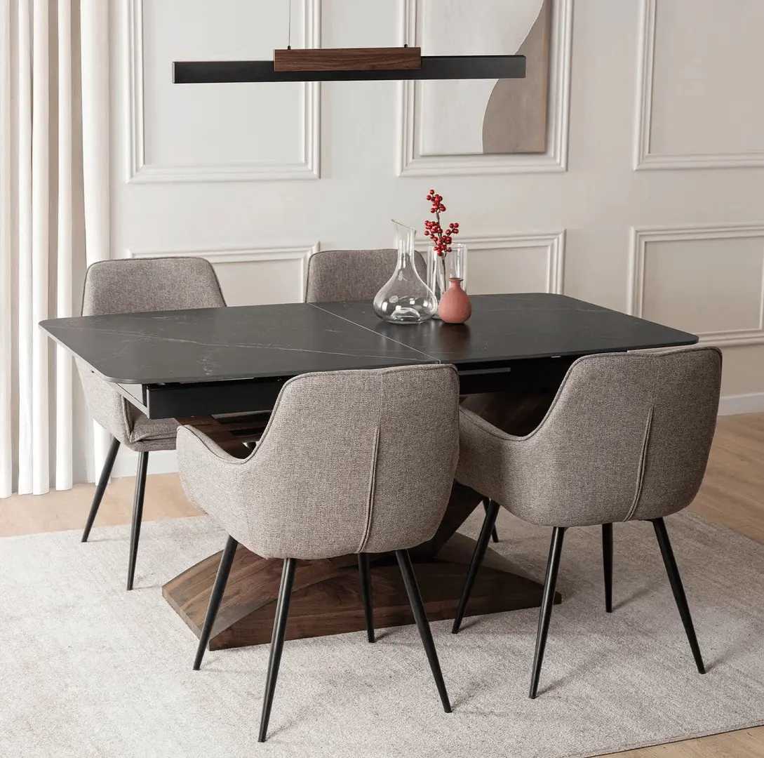 Обеденный набор 1+4 Mebel Elite Alicante 160/200 Edrick (Black/Walnut/Brown)