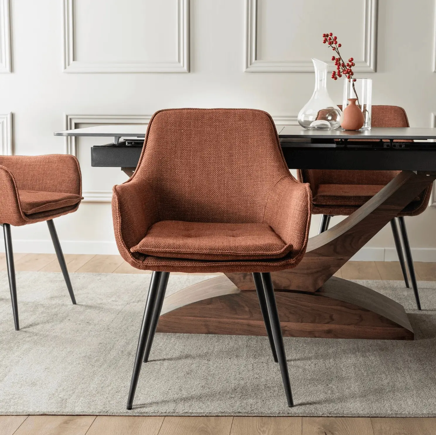 Обеденный набор 1+4 Mebel Elite Alicante 160/200 Edrick (Black/Walnut/Rude) - 7