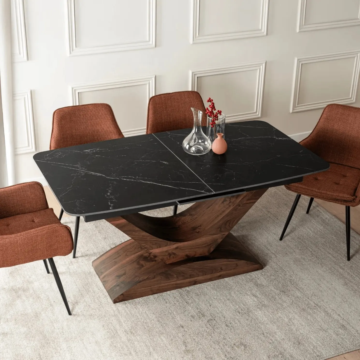 Обеденный набор 1+4 Mebel Elite Alicante 160/200 Edrick (Black/Walnut/Rude) - 9