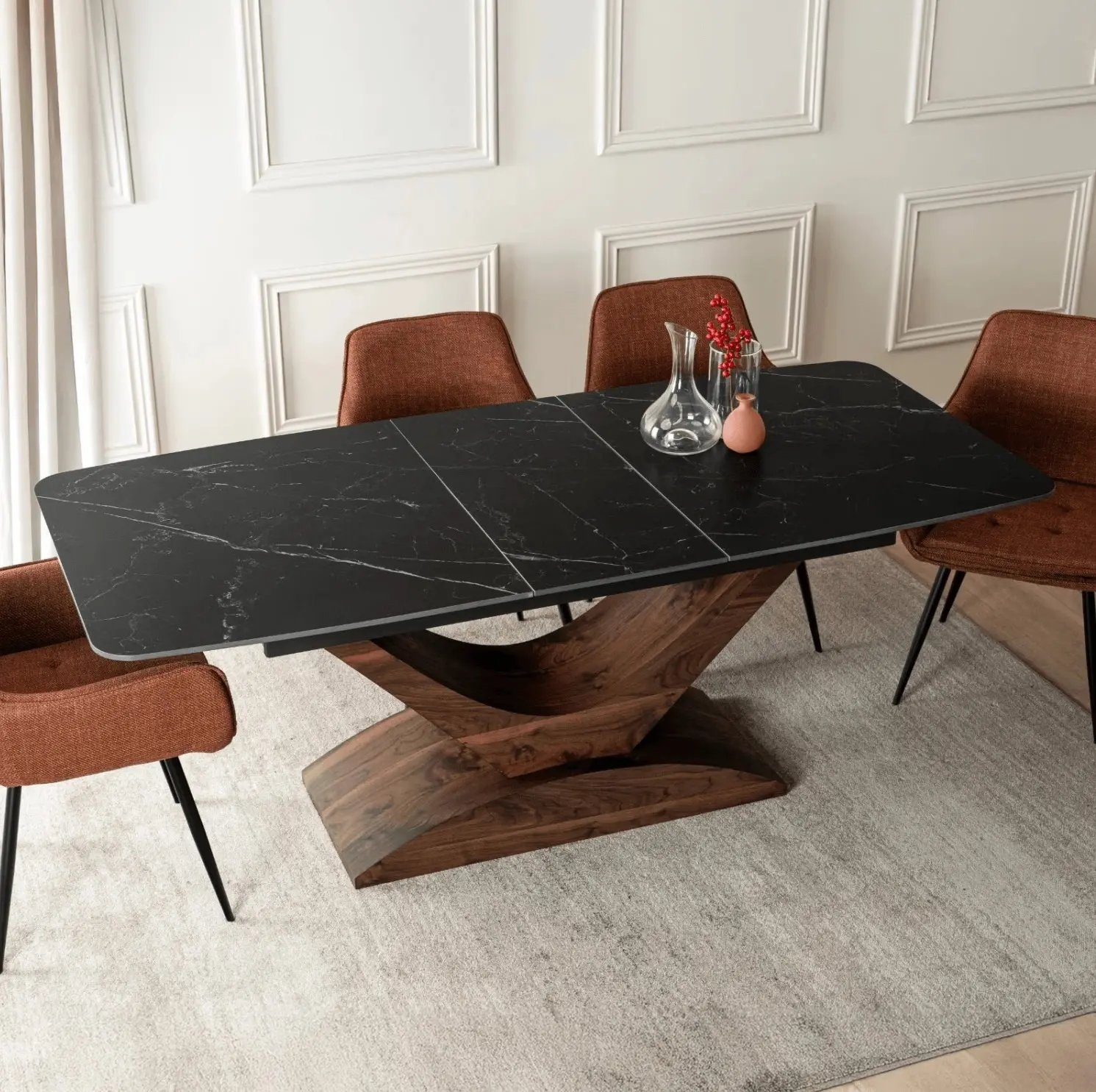Обеденный набор 1+4 Mebel Elite Alicante 160/200 Edrick (Black/Walnut/Rude) - 10