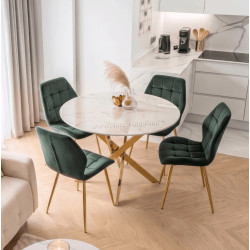 Обеденный набор 1+4 Mebel Elite Bali 100 Lucky (White Marble/Gold/Green)
