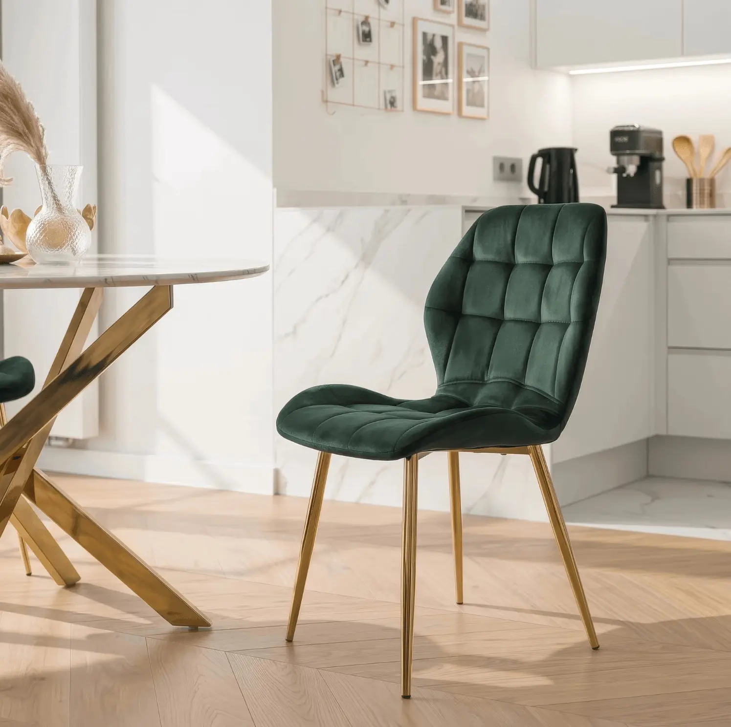 Обеденный набор 1+4 Mebel Elite Bali 100 Lucky (White Marble/Gold/Green) - 9