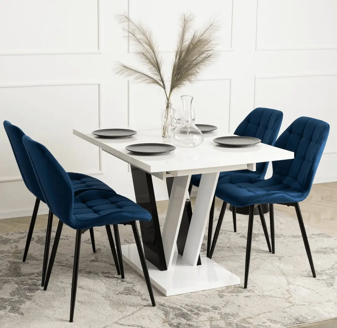 Обеденный набор 1+4 Mebel Elite Clark 120/160 Lucky (White/Black/Dark Blue)