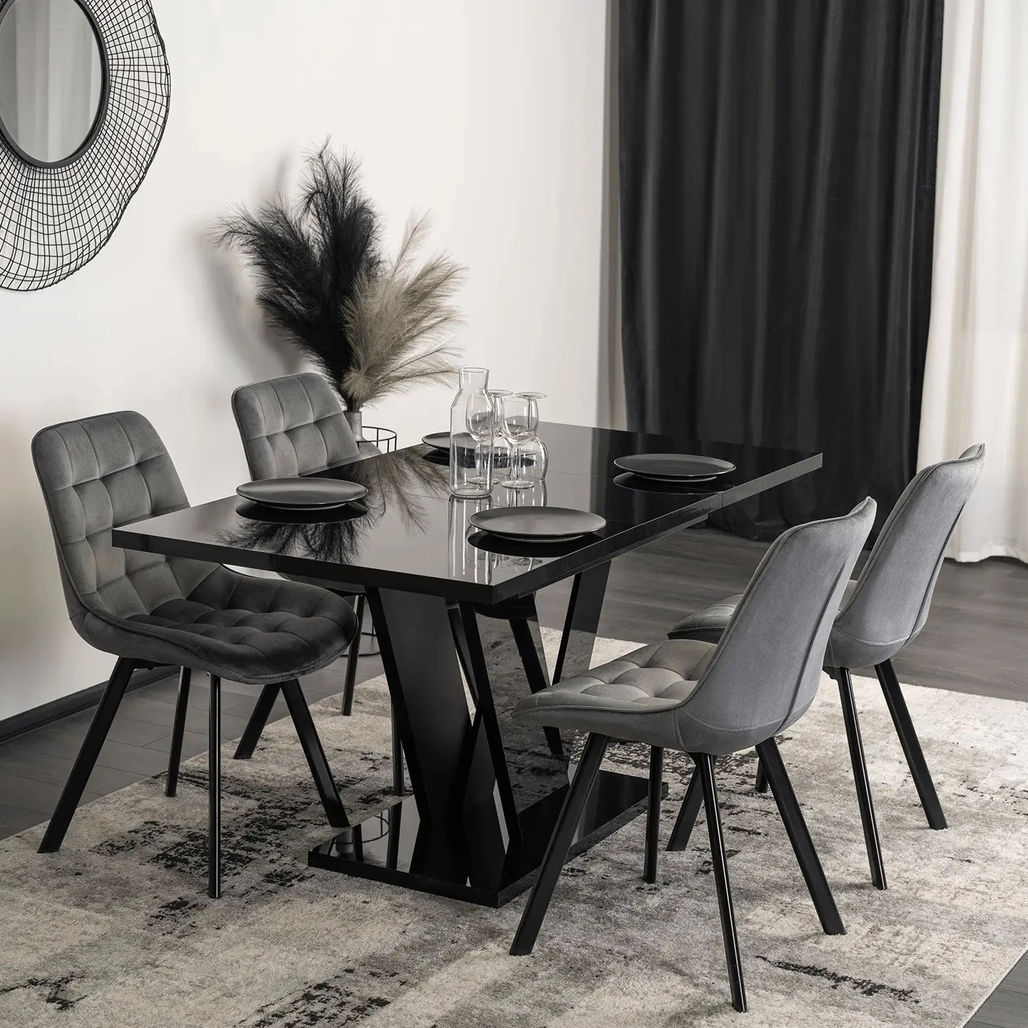 Обеденный набор 1+4 Mebel Elite Clark 120/160 Rick (Black/Grey) - 9