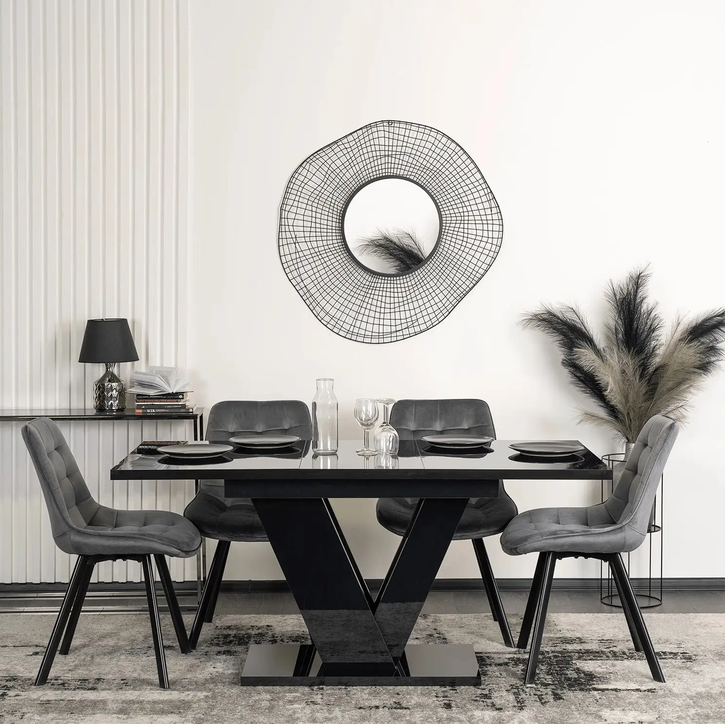 Обеденный набор 1+4 Mebel Elite Clark 120/160 Rick (Black/Grey) - 10