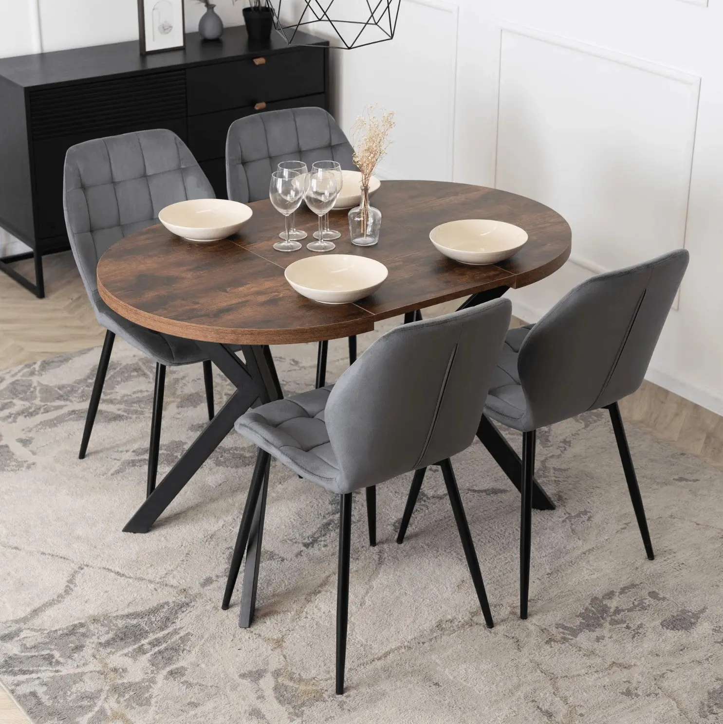 Обеденный набор 1+4 Mebel Elite Dorian 80/160 Lucky (Rustic Oak/Black/Grey) - 9