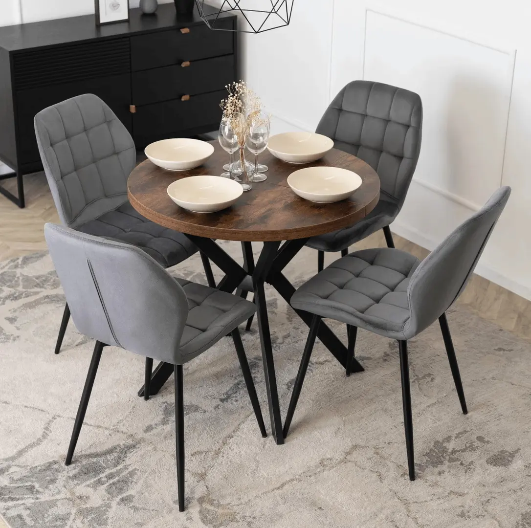 Обеденный набор 1+4 Mebel Elite Dorian 80/160 Lucky (Rustic Oak/Black/Grey)