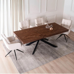 Обеденный набор 1+4 Mebel Elite Hampton 160/240 Akita (Walnut/Black/Cream)