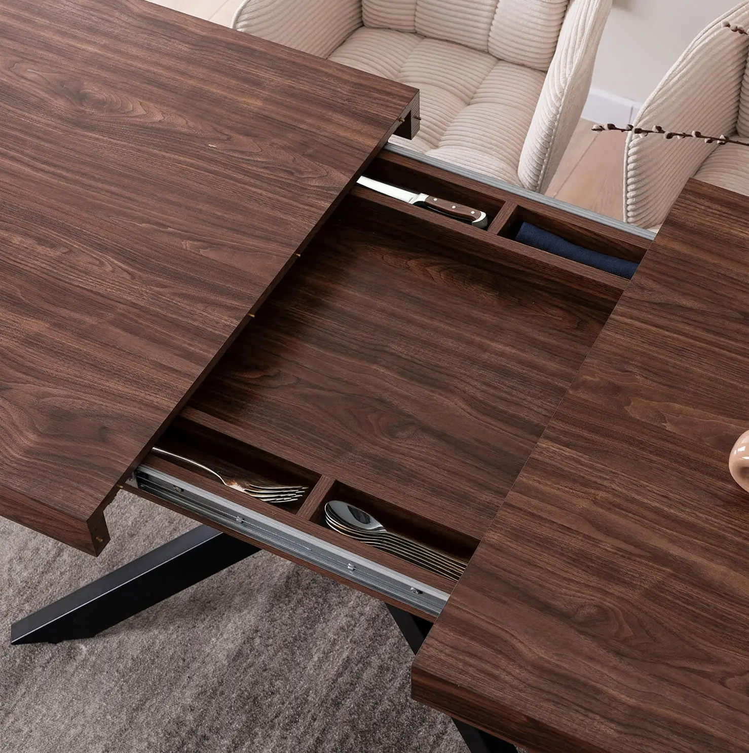Обеденный набор 1+4 Mebel Elite Hampton 160/240 Akita (Walnut/Black/Cream) - 4