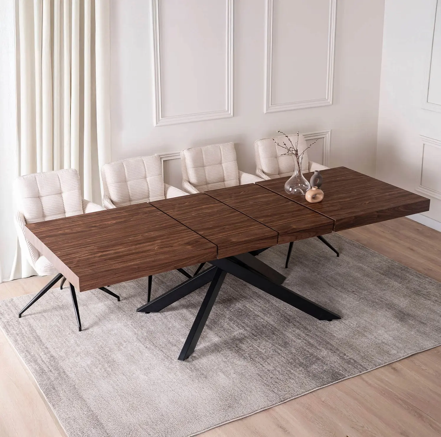 Обеденный набор 1+4 Mebel Elite Hampton 160/240 Akita (Walnut/Black/Cream) - 6