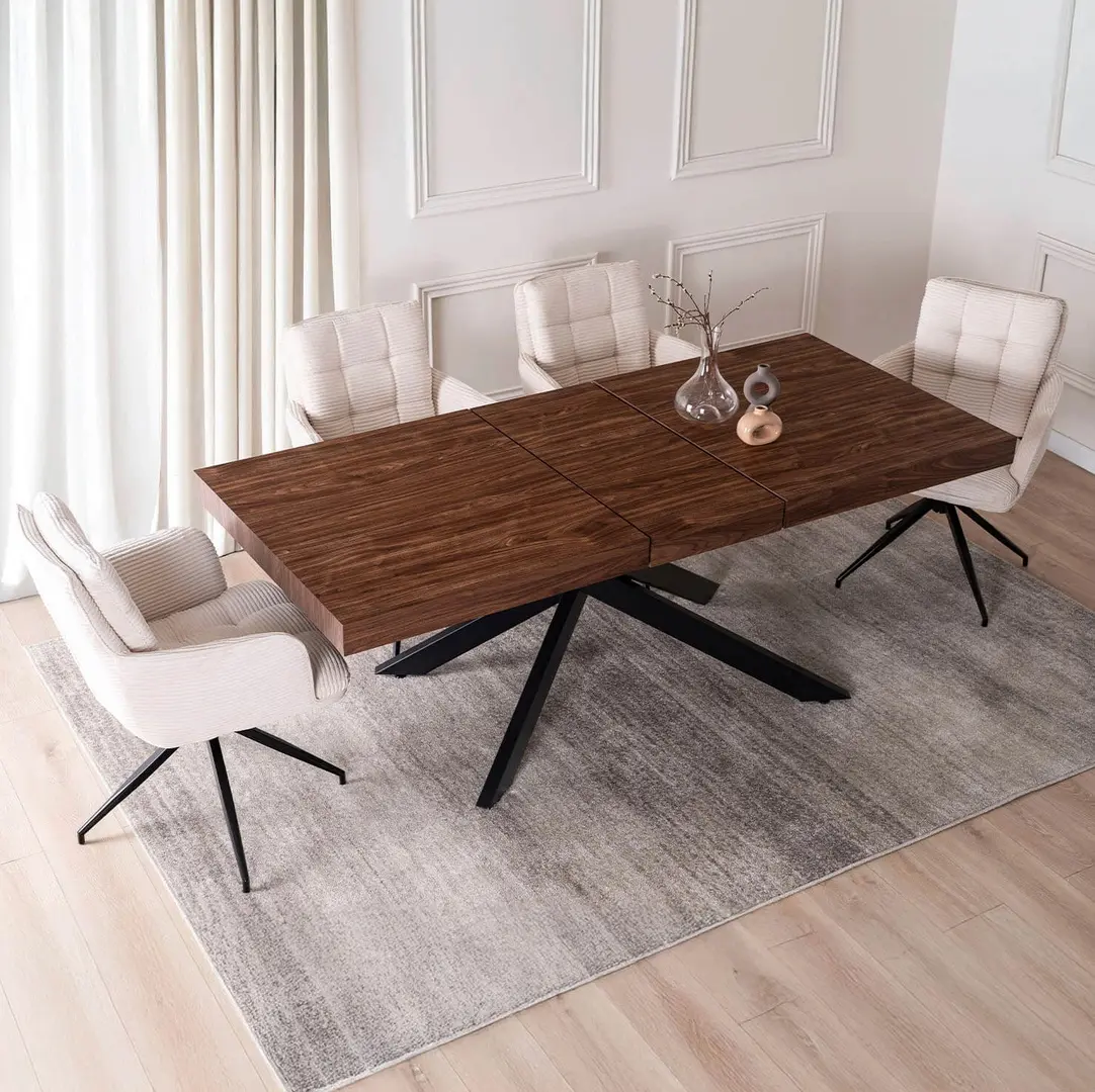 Обеденный набор 1+4 Mebel Elite Hampton 160/240 Akita (Walnut/Black/Cream)