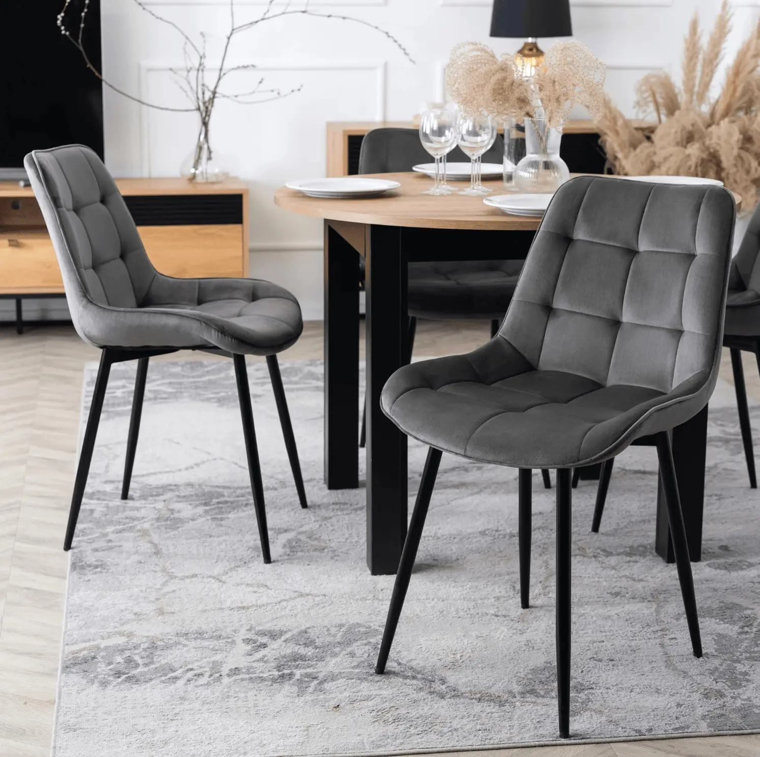Обеденный набор 1+4 Mebel Elite Harry 102/142 Chris (Craft Oak/Black/Grey) - 8