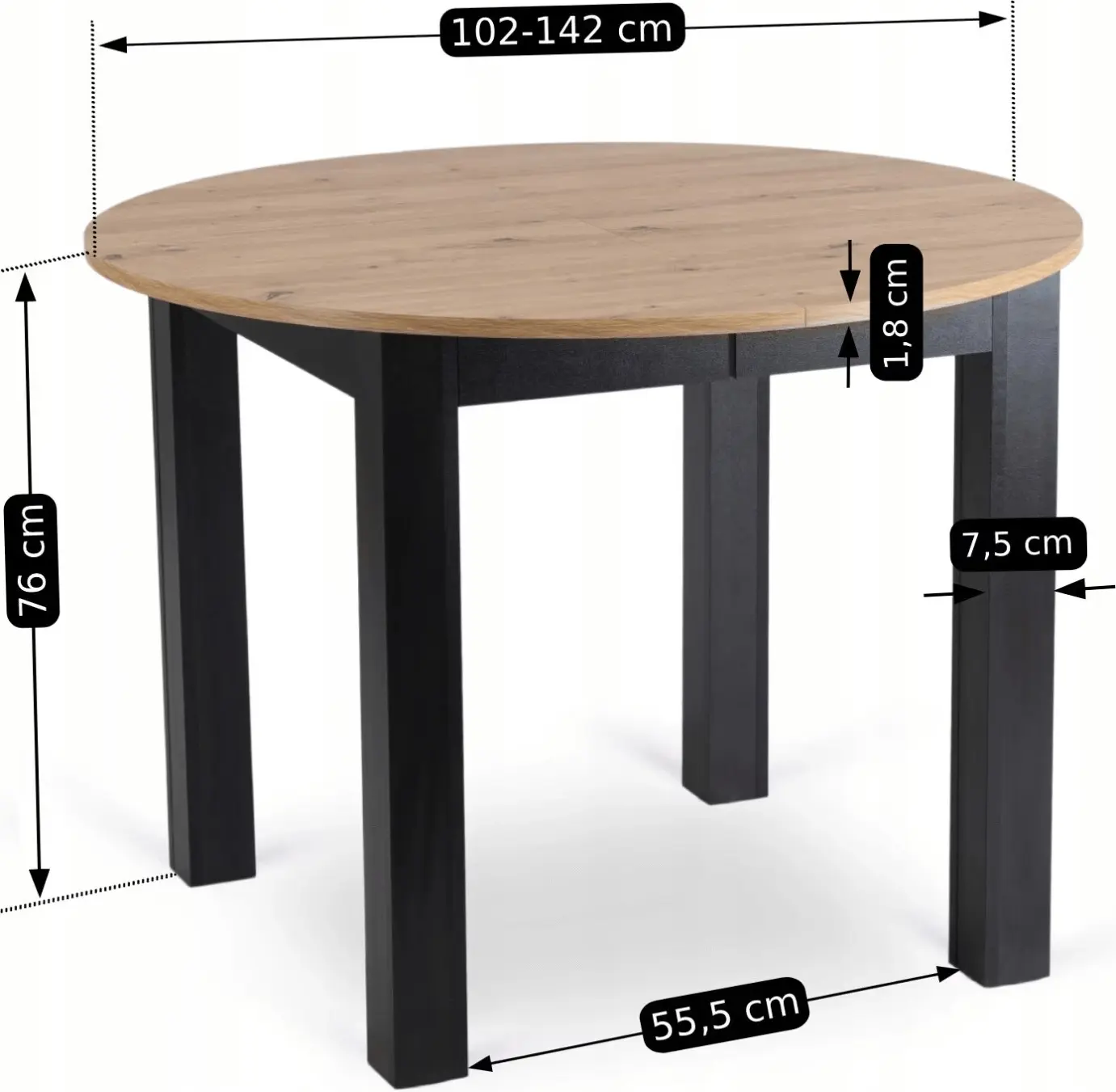 Обеденный набор 1+4 Mebel Elite Harry 102/142 Peru (Artisan Oak/Black) - 6