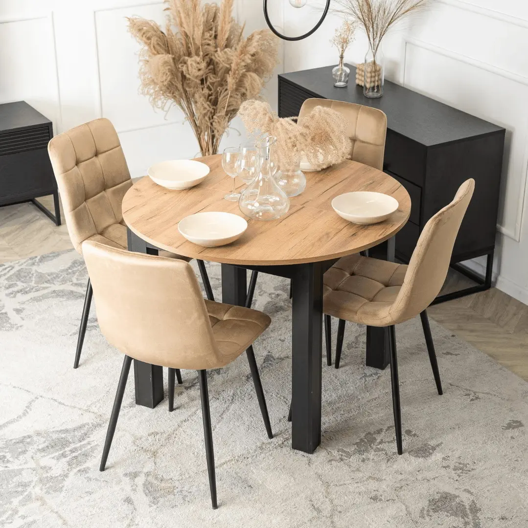 Обеденный набор 1+4 Mebel Elite Harry 102/142 Peru (Craft Oak/Black/Beige)
