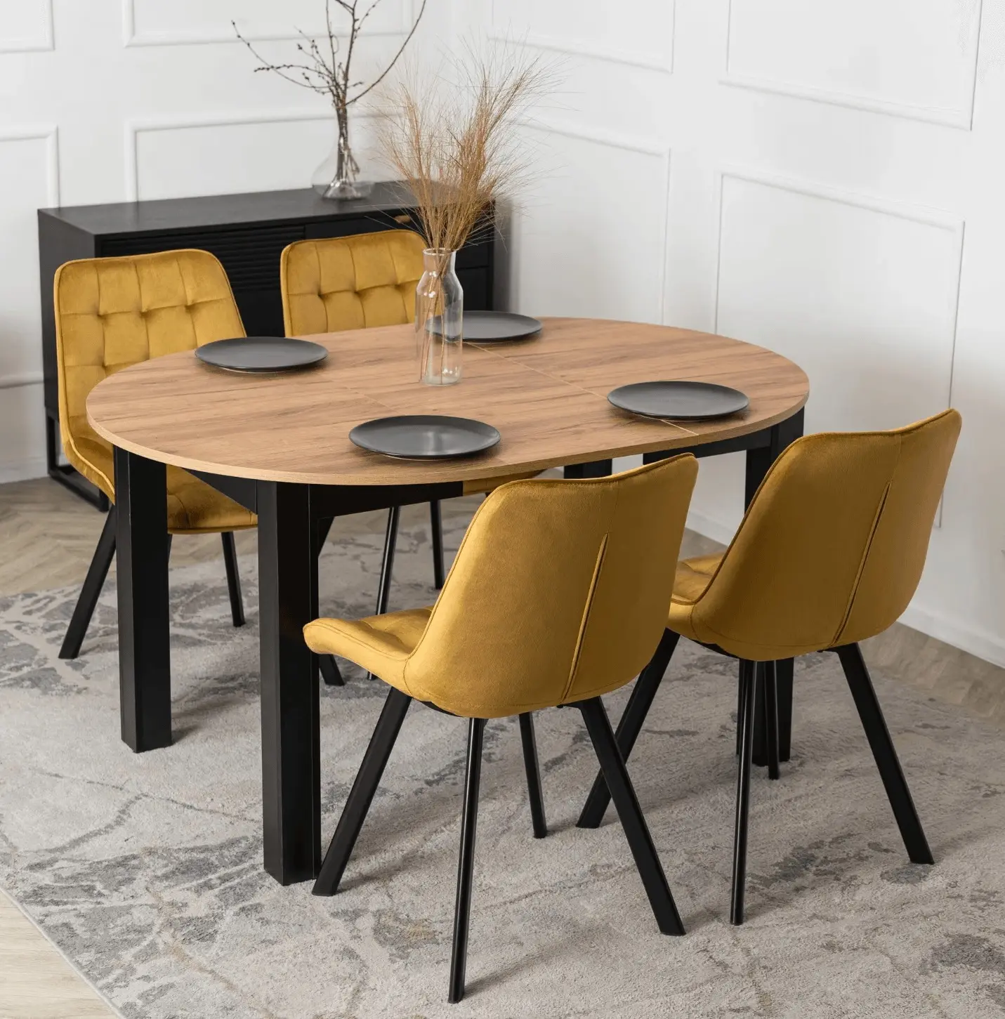 Обеденный набор 1+4 Mebel Elite Harry 102/142 Rick (Craft Oak/Black/Mustard) - 9