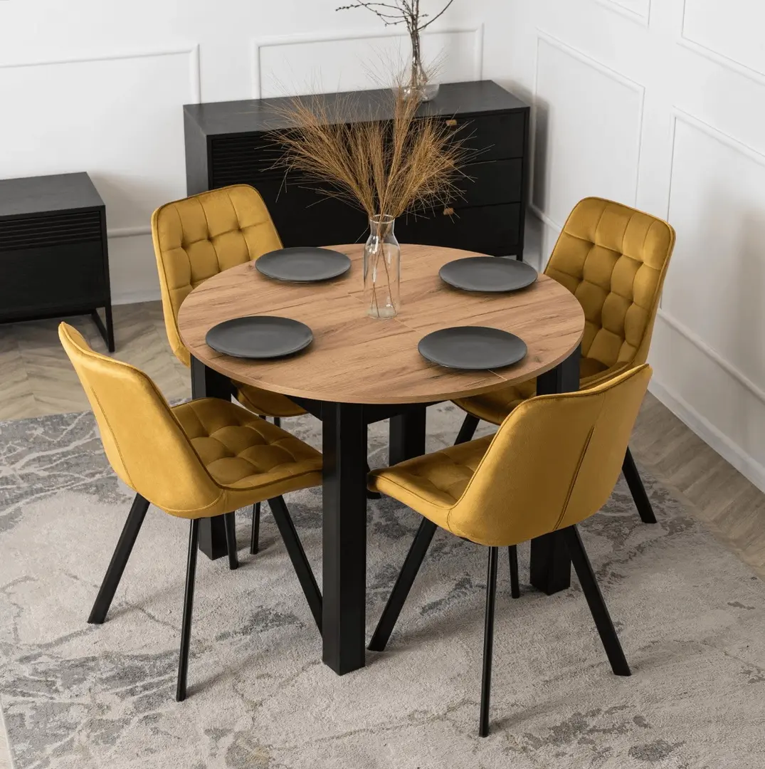 Обеденный набор 1+4 Mebel Elite Harry 102/142 Rick (Craft Oak/Black/Mustard)