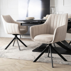 Обеденный набор 1+4 Mebel Elite Ibiza 160/240 Mumbai (Black Marble/Black/Cream) Thumb
