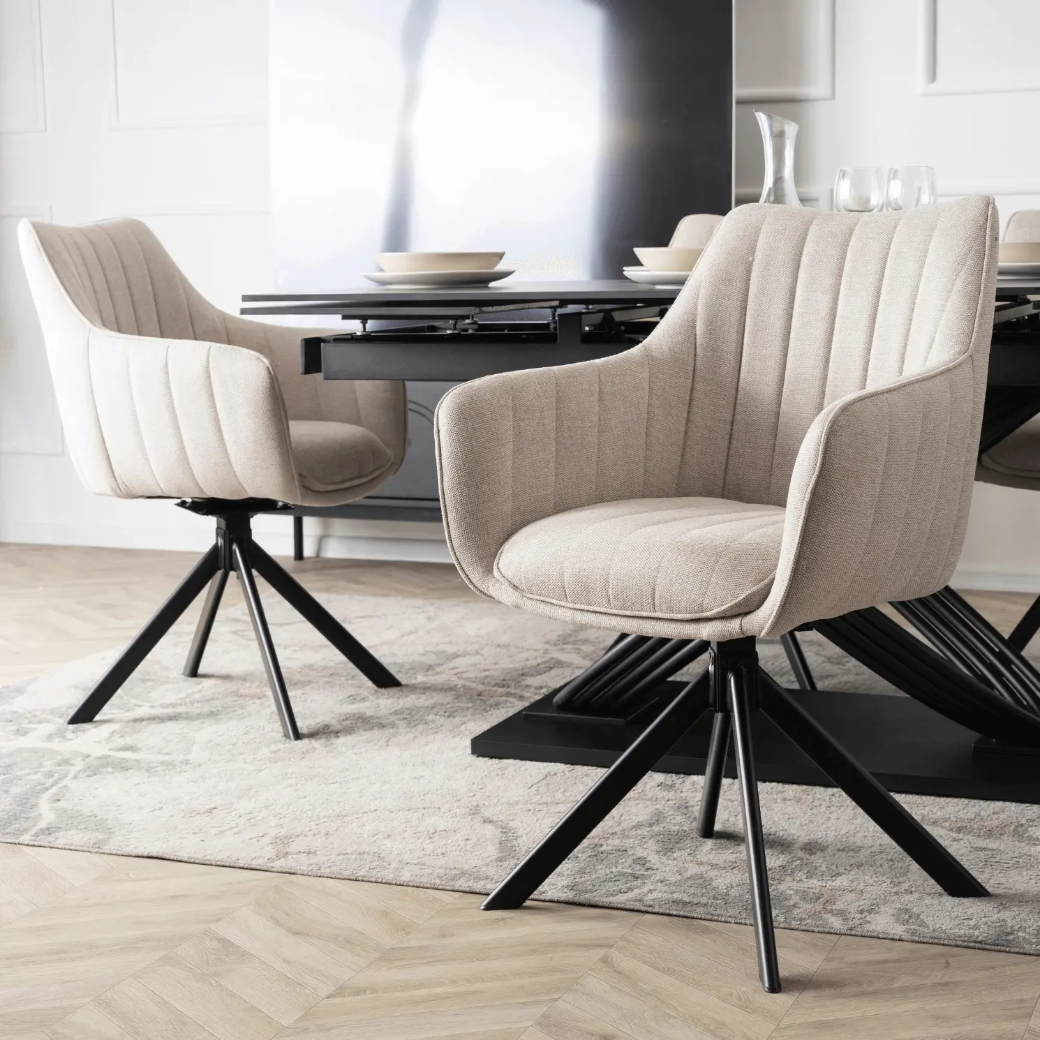 Обеденный набор 1+4 Mebel Elite Ibiza 160/240 Mumbai (Black Marble/Black/Cream) - 8