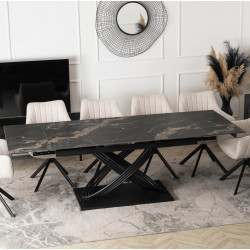 Обеденный набор 1+4 Mebel Elite Ibiza 160/240 Mumbai (Black Marble/Black/Cream) Thumb