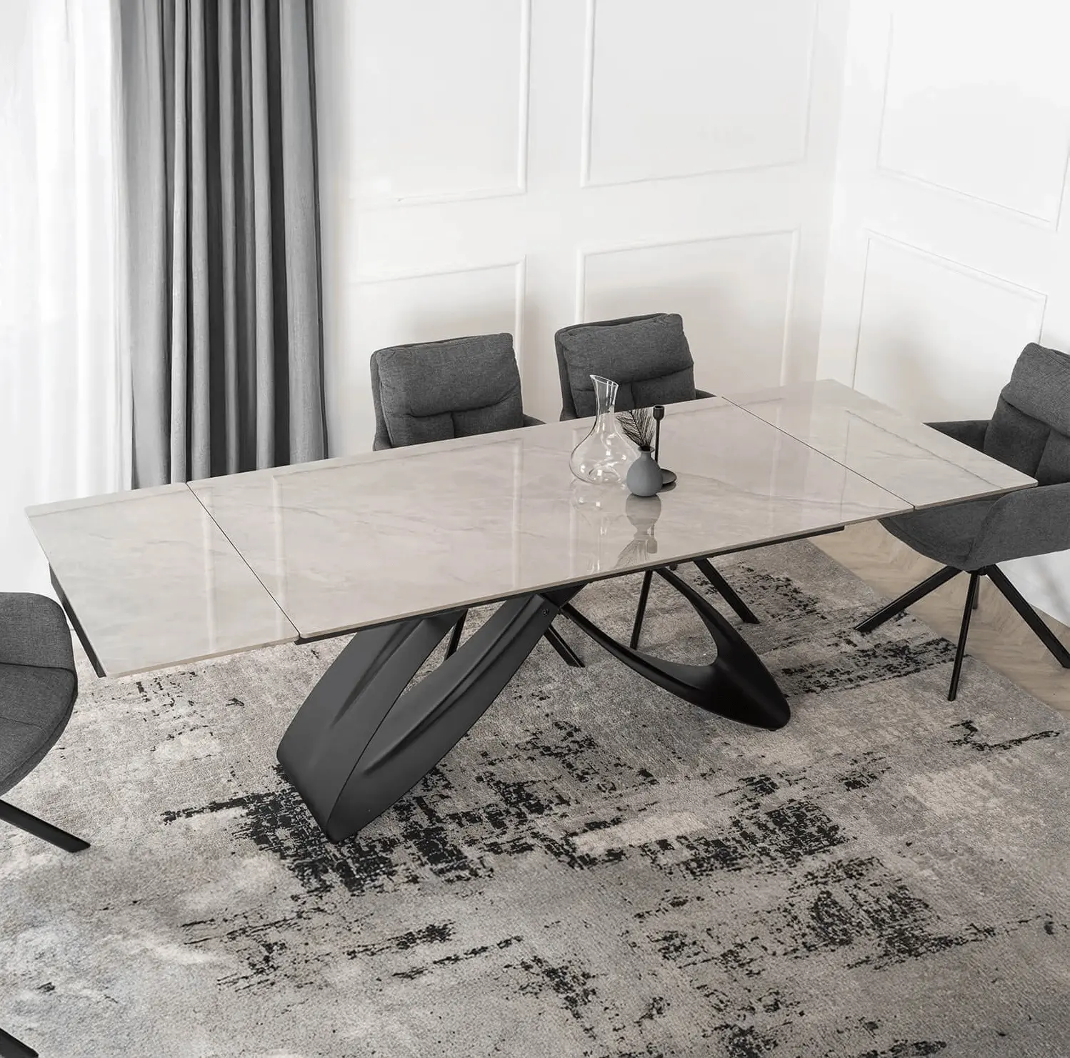 Обеденный набор 1+4 Mebel Elite Luigi 160/240 Paul (Grey Marble/Black/Dark Grey) - 2