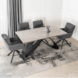 Обеденный набор 1+4 Mebel Elite Luigi 160/240 Paul (Grey Marble/Black/Dark Grey)