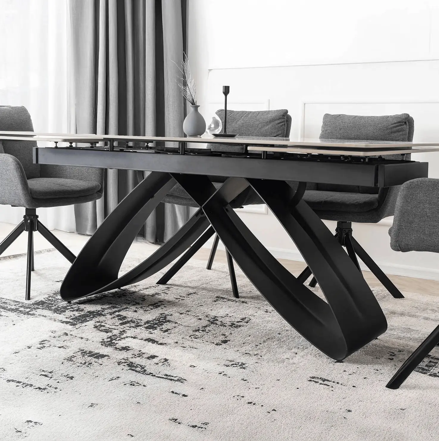 Обеденный набор 1+4 Mebel Elite Luigi 160/240 Paul (Grey Marble/Black/Dark Grey) - 5