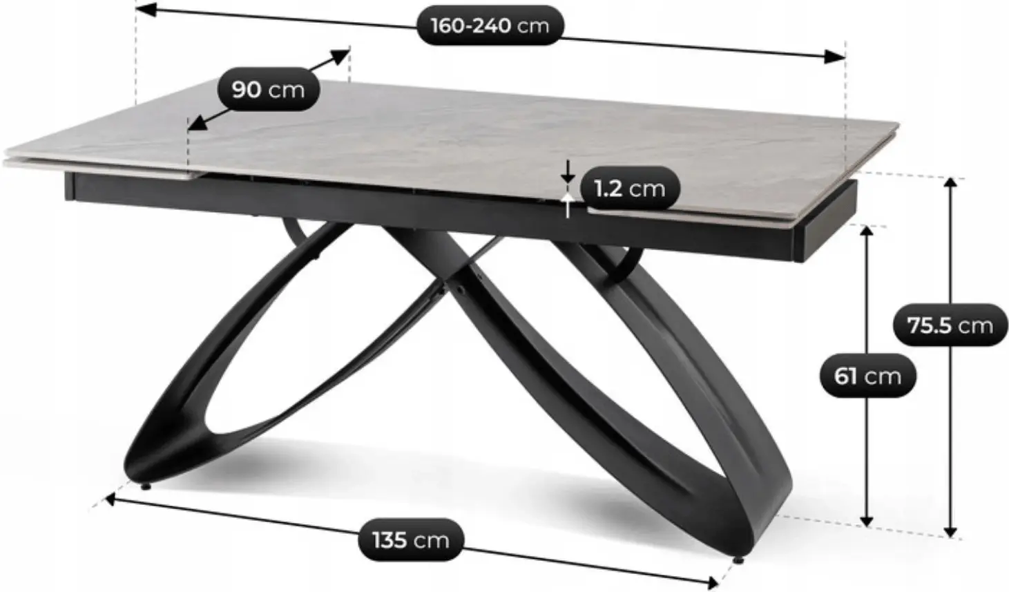Обеденный набор 1+4 Mebel Elite Luigi 160/240 Paul (Grey Marble/Black/Dark Grey) - 6