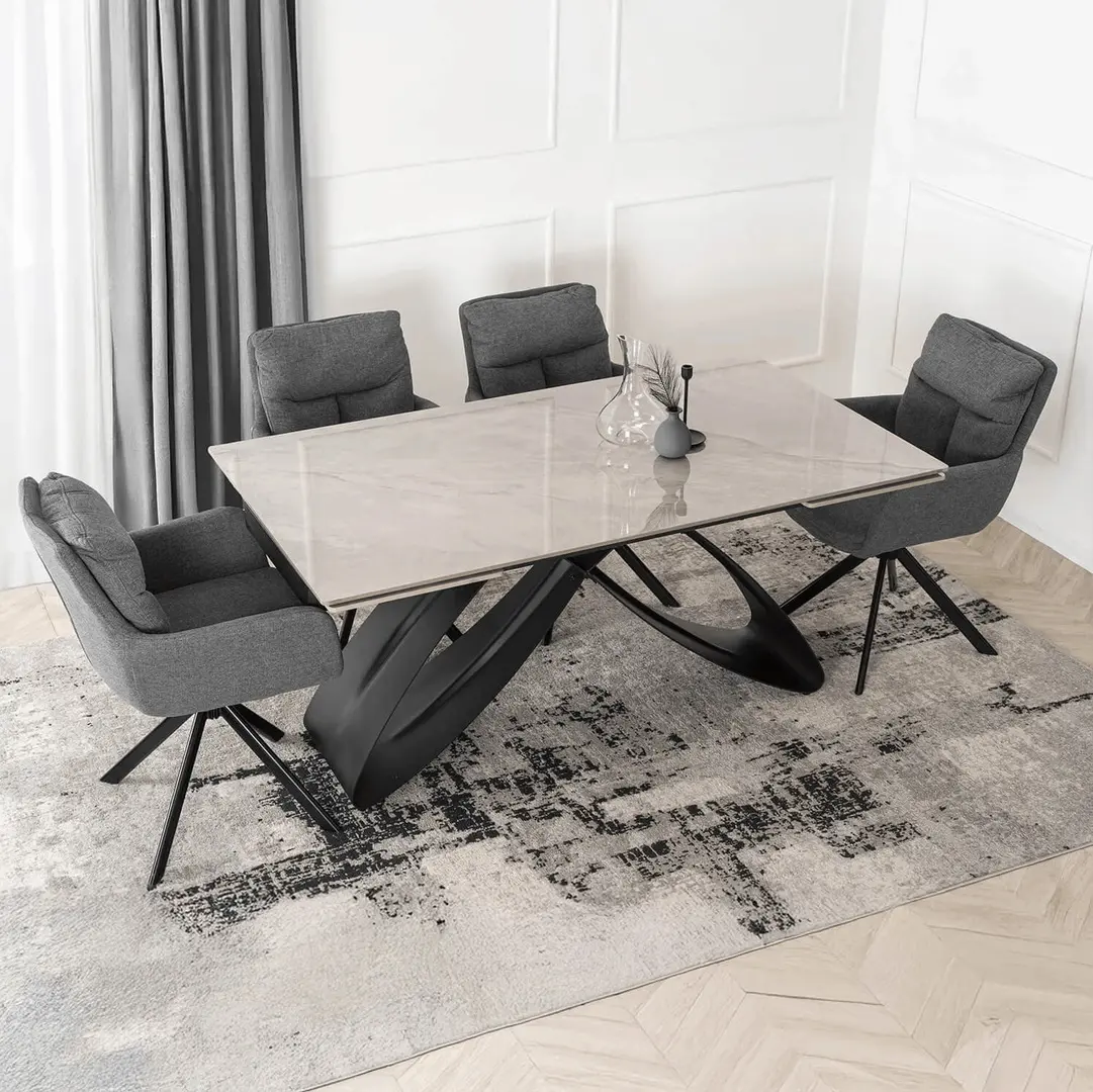 Обеденный набор 1+4 Mebel Elite Luigi 160/240 Paul (Grey Marble/Black/Dark Grey)