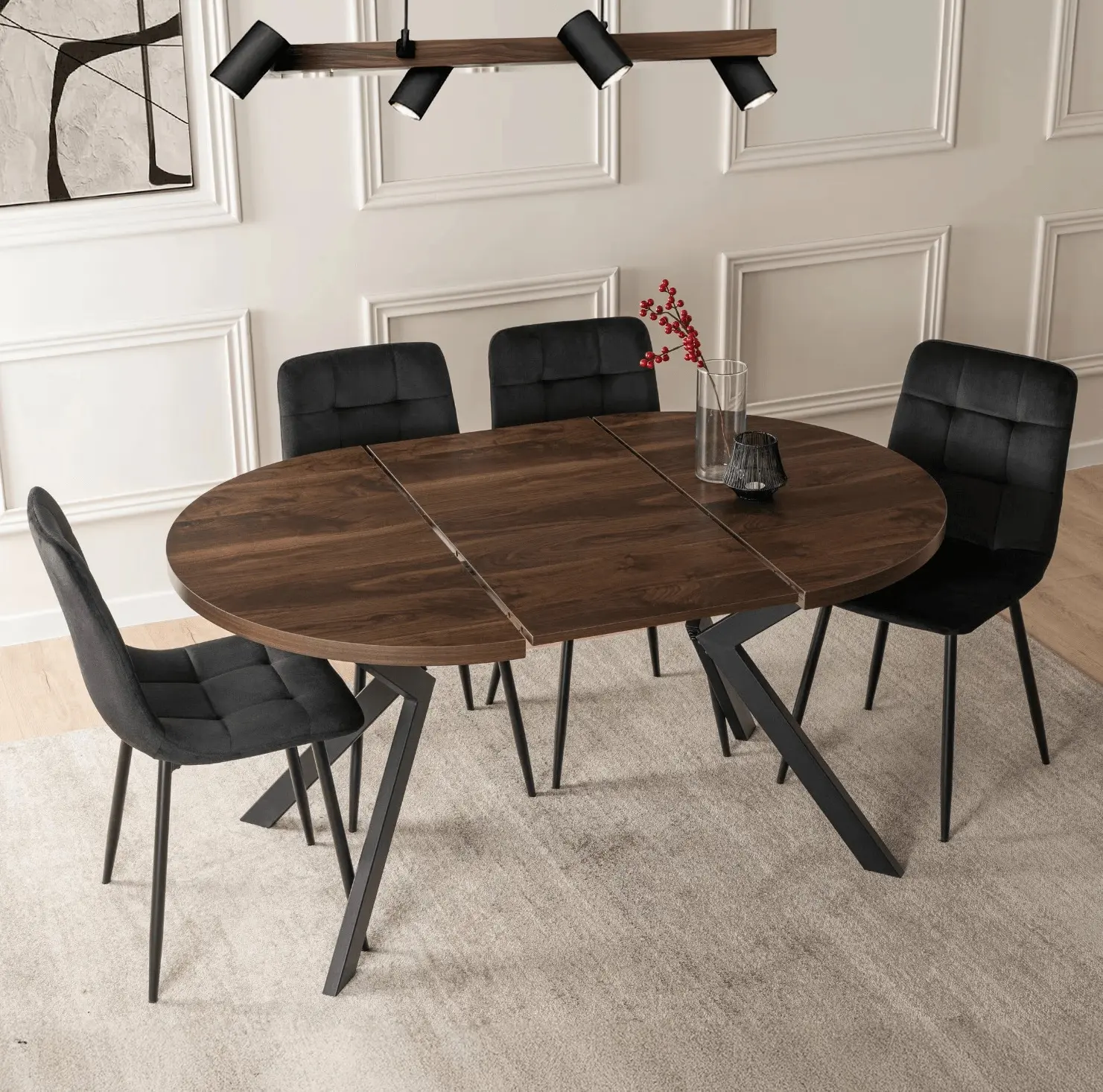 Обеденный набор 1+4 Mebel Elite Lukas 100/250 Peru (Walnut/Black) - 2