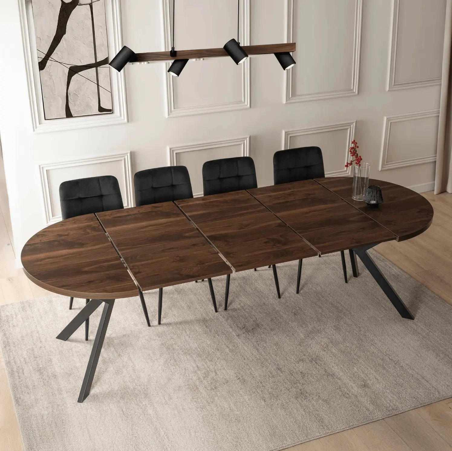 Обеденный набор 1+4 Mebel Elite Lukas 100/250 Peru (Walnut/Black) - 3