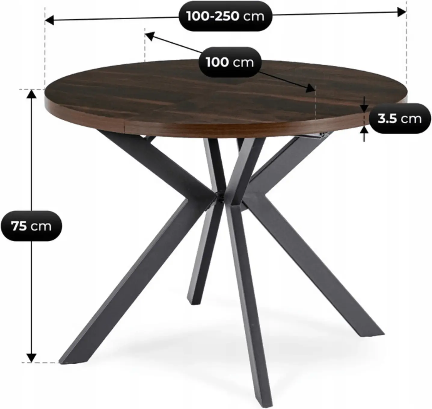 Обеденный набор 1+4 Mebel Elite Lukas 100/250 Peru (Walnut/Black) - 6