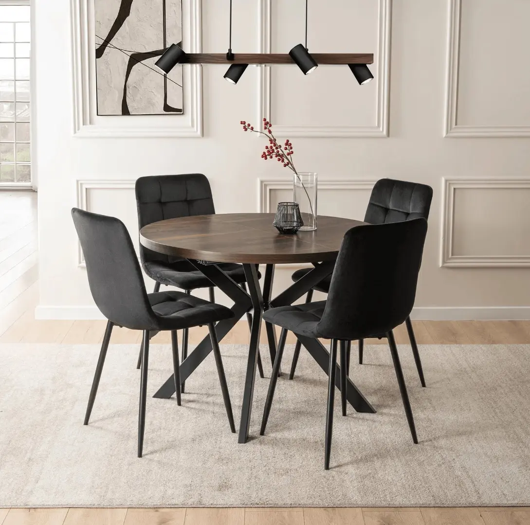 Обеденный набор 1+4 Mebel Elite Lukas 100/250 Peru (Walnut/Black)