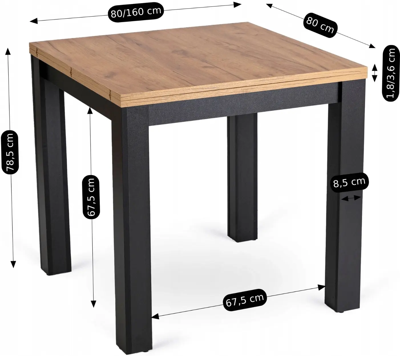 Обеденный набор 1+4 Mebel Elite Max 80/160 Peru (Craft Oak/Black) - 9